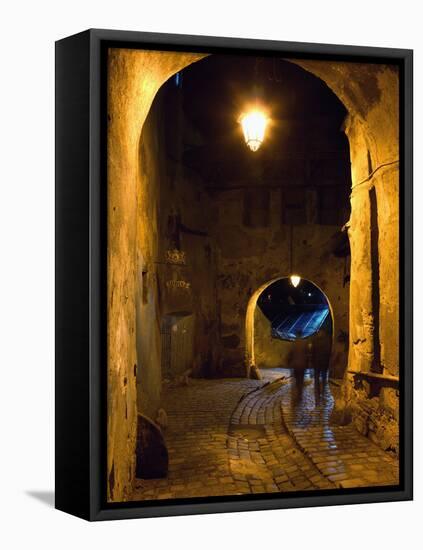 The Night View of Cobbled Stone Path and Entrance of Medieval Citadel, Sighisoara, Romania-Bruce Yuanyue Bi-Framed Stretched Canvas