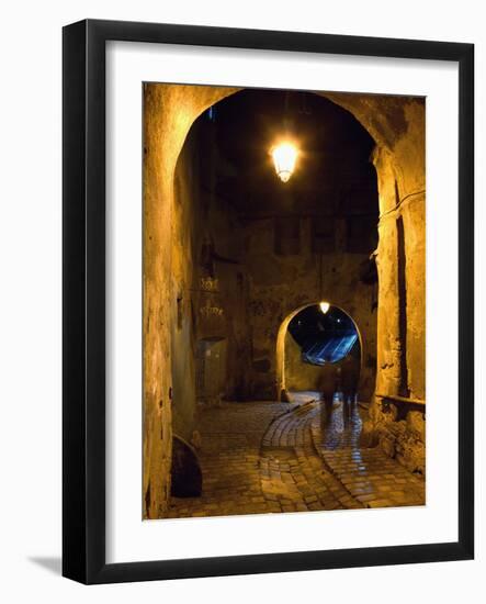 The Night View of Cobbled Stone Path and Entrance of Medieval Citadel, Sighisoara, Romania-Bruce Yuanyue Bi-Framed Photographic Print