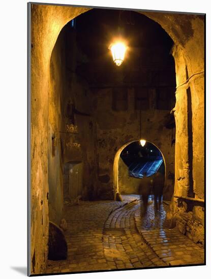 The Night View of Cobbled Stone Path and Entrance of Medieval Citadel, Sighisoara, Romania-Bruce Yuanyue Bi-Mounted Photographic Print