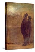 The Night Walkers (Oil on Board)-Honore Daumier-Stretched Canvas