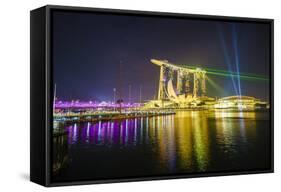 The Nightly Light and Laser Show in Marina Bay from the Marina Bay Sands, Singapore, Southeast Asia-Fraser Hall-Framed Stretched Canvas