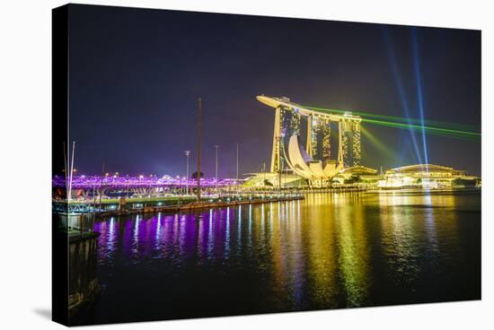 The Nightly Light and Laser Show in Marina Bay from the Marina Bay Sands, Singapore, Southeast Asia-Fraser Hall-Stretched Canvas