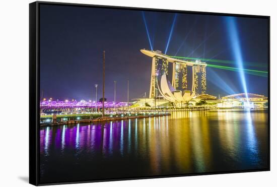 The Nightly Light and Laser Show in Marina Bay from the Marina Bay Sands, Singapore, Southeast Asia-Fraser Hall-Framed Stretched Canvas