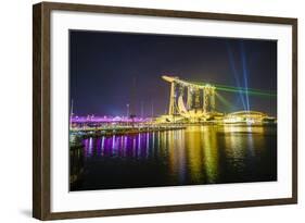 The Nightly Light and Laser Show in Marina Bay from the Marina Bay Sands, Singapore, Southeast Asia-Fraser Hall-Framed Photographic Print