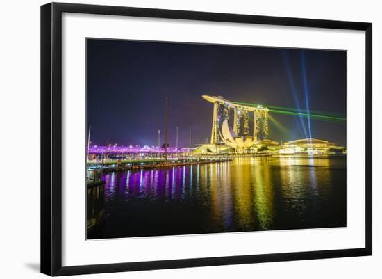 The Nightly Light and Laser Show in Marina Bay from the Marina Bay Sands, Singapore, Southeast Asia-Fraser Hall-Framed Photographic Print