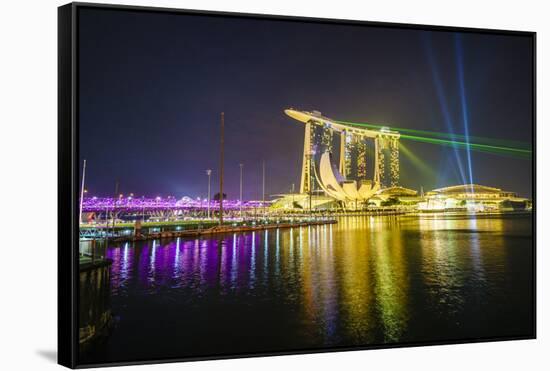 The Nightly Light and Laser Show in Marina Bay from the Marina Bay Sands, Singapore, Southeast Asia-Fraser Hall-Framed Stretched Canvas