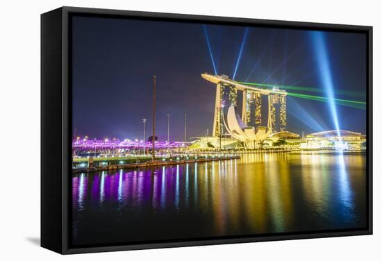 The Nightly Light and Laser Show in Marina Bay from the Marina Bay Sands, Singapore, Southeast Asia-Fraser Hall-Framed Stretched Canvas