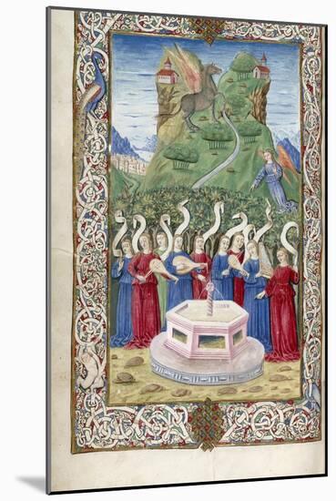 The Nine Muses with Pegasus and Mount Helicon (From Argumentum by Guarinus Veronensi), 1485-1499-null-Mounted Giclee Print