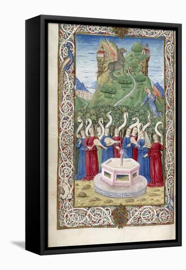 The Nine Muses with Pegasus and Mount Helicon (From Argumentum by Guarinus Veronensi), 1485-1499-null-Framed Stretched Canvas