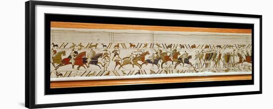 The Norman Cavalry Attacks the English Shield-Wall, Detail from the Bayeux Tapestry, Before 1082-null-Framed Premium Giclee Print