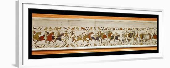 The Norman Cavalry Attacks the English Shield-Wall, Detail from the Bayeux Tapestry, Before 1082-null-Framed Premium Giclee Print