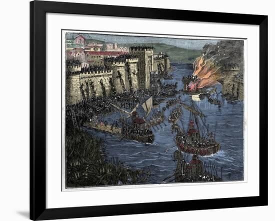 The Normans, led by Rollo, besieged Paris in 885-French School-Framed Giclee Print