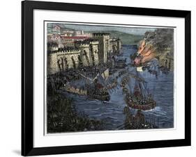 The Normans, led by Rollo, besieged Paris in 885-French School-Framed Giclee Print