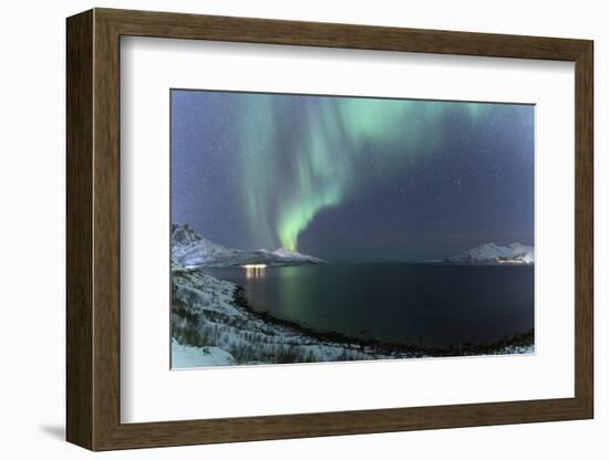 The Northern Lights (aurora borealis) lighting up the sky near Tromso, Norway, Scandinavia, Europe-Julian Elliott-Framed Photographic Print