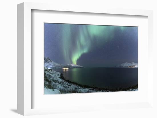 The Northern Lights (aurora borealis) lighting up the sky near Tromso, Norway, Scandinavia, Europe-Julian Elliott-Framed Photographic Print