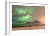 The Northern Lights (Aurora borealis) with mountain range in winter, Reine, Lofoten Islands-Ed Rhodes-Framed Photographic Print