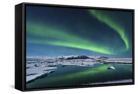 The Northern Lights Dance over the Glacier Lagoon in Iceland-null-Framed Stretched Canvas