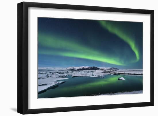 The Northern Lights Dance over the Glacier Lagoon in Iceland-null-Framed Photographic Print