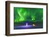 The Northern Lights Glow In The Sky Above Backpacking Tent And Christmas Tree-Design Pics-Framed Photographic Print