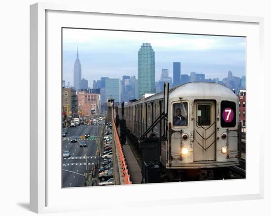 The Number 7 Train Runs Through the Queens Borough of New York-null-Framed Photographic Print