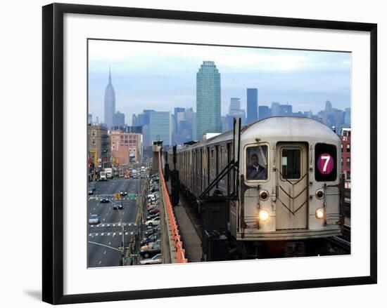 The Number 7 Train Runs Through the Queens Borough of New York-null-Framed Photographic Print