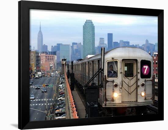 The Number 7 Train Runs Through the Queens Borough of New York-null-Framed Photographic Print