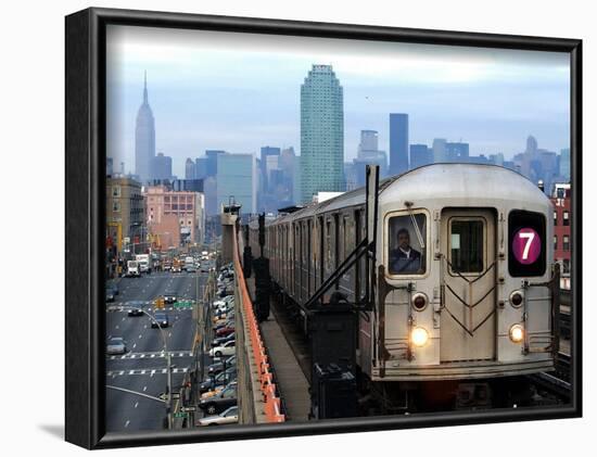 The Number 7 Train Runs Through the Queens Borough of New York-null-Framed Photographic Print