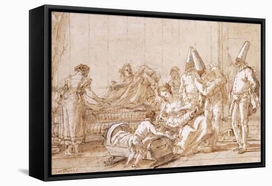 The Nursing of Punchinello-Giovanni Battista Tiepolo-Framed Stretched Canvas