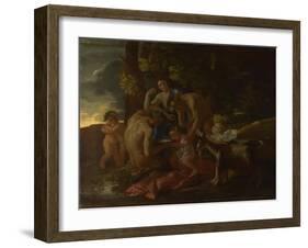 The Nurture of Bacchus, Ca. 1628-1629-Nicolas Poussin-Framed Giclee Print