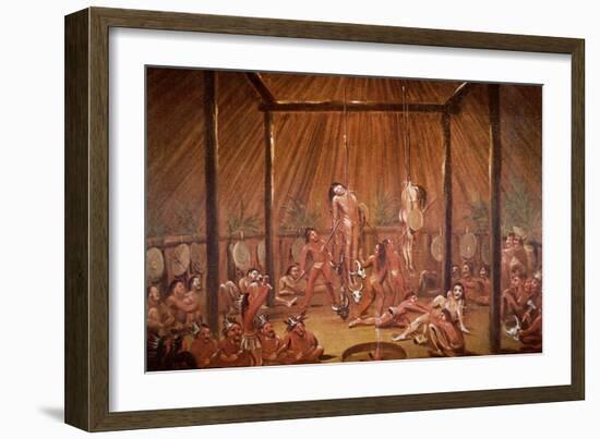 The O-Kee-Pa Self-Torture Religious Ceremony of the Mandan Tribe, from a Painting of c.1835-George Catlin-Framed Giclee Print