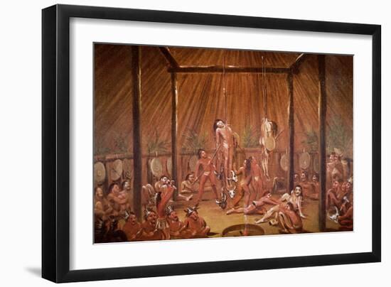 The O-Kee-Pa Self-Torture Religious Ceremony of the Mandan Tribe, from a Painting of c.1835-George Catlin-Framed Giclee Print