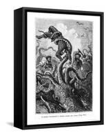 The Octopus Attacking the Nautilus, Illustration from "20,000 Leagues under the Sea"-Alphonse Marie de Neuville-Framed Stretched Canvas