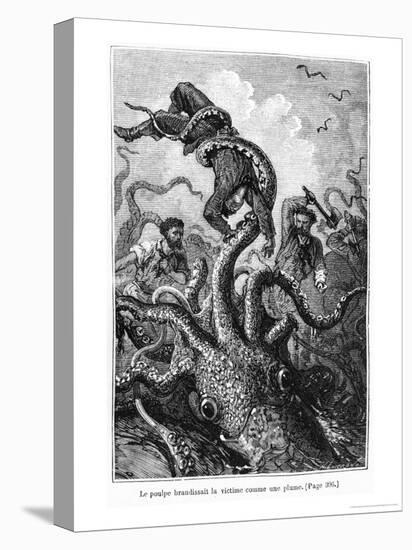 The Octopus Attacking the Nautilus, Illustration from "20,000 Leagues under the Sea"-Alphonse Marie de Neuville-Stretched Canvas