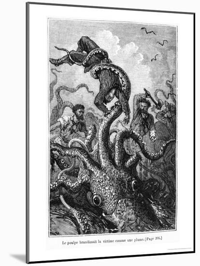 The Octopus Attacking the Nautilus, Illustration from "20,000 Leagues under the Sea"-Alphonse Marie de Neuville-Mounted Giclee Print