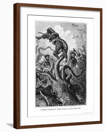 The Octopus Attacking the Nautilus, Illustration from "20,000 Leagues under the Sea"-Alphonse Marie de Neuville-Framed Giclee Print