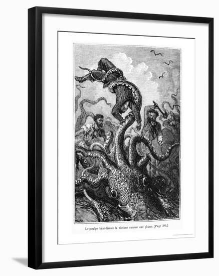 The Octopus Attacking the Nautilus, Illustration from "20,000 Leagues under the Sea"-Alphonse Marie de Neuville-Framed Giclee Print