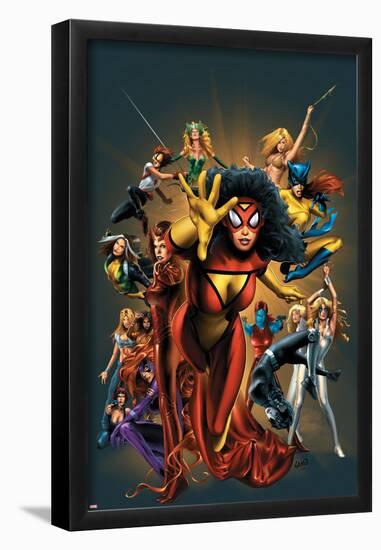 The Official Handbook Of The Marvel Universe: The Women of Marvel 2005 Cover: Spider Woman Charging-Greg Land-Framed Poster