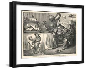 The Ogre Glares at Puss in Boots as He Bows and Scrapes Before Him-Gustave Dor?-Framed Art Print