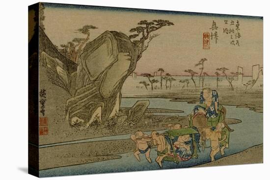 The Okitsu River Two Sumo Wrestlers are Worn in their Panniers by their Servants-Utagawa Hiroshige-Stretched Canvas