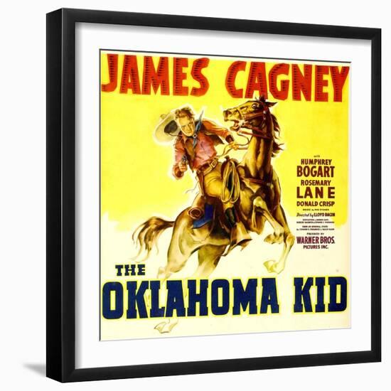 THE OKLAHOMA KID, James Cagney on window card, 1939.-null-Framed Art Print