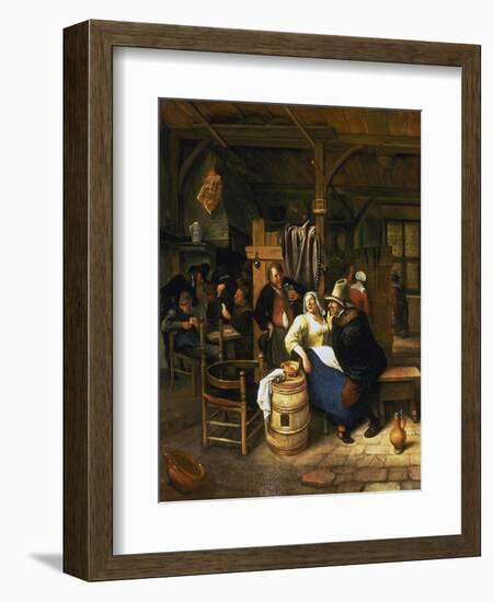 The Old Admirer, Rural Tavern with Card Playing Farmers in the Background-Jan Steen-Framed Giclee Print