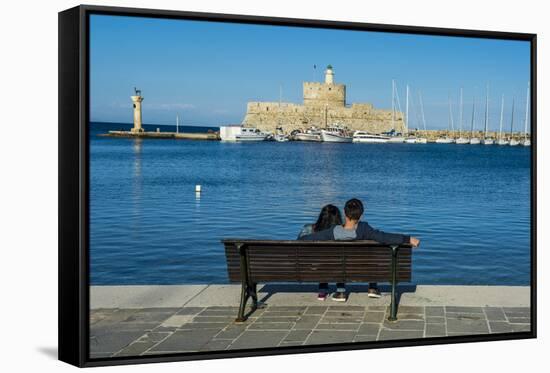 The Old Agios Nikolaos Fortress and Lighthouse in Mandraki Harbour-Michael Runkel-Framed Stretched Canvas