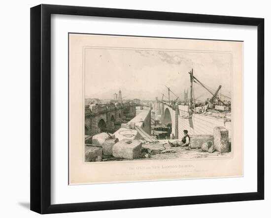 The Old and New London Bridges, 1830-Edward William Cooke-Framed Giclee Print