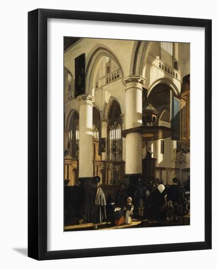 The Old Church, Delft, with Churchgoers Listening to a Sermon, 1669-Emanuel de Witte-Framed Giclee Print
