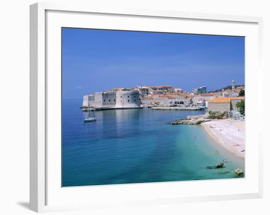 The Old City Skyline and Beach, Dubrovnik, Dalmatian Coast, Croatia-Steve Vidler-Framed Photographic Print