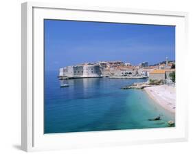 The Old City Skyline and Beach, Dubrovnik, Dalmatian Coast, Croatia-Steve Vidler-Framed Photographic Print