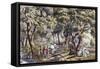 The Old Farm Gate-Currier & Ives-Framed Stretched Canvas