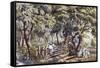 The Old Farm Gate-Currier & Ives-Framed Stretched Canvas