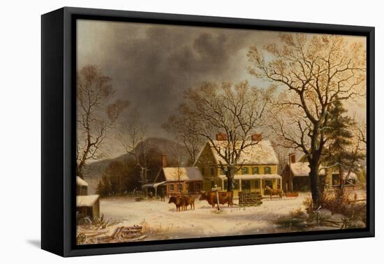 The Old Inn - Ten Miles to Salem, 1860-63-George Henry Durrie-Framed Stretched Canvas