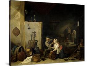 The Old Man and the Servant-David Teniers the Younger-Stretched Canvas